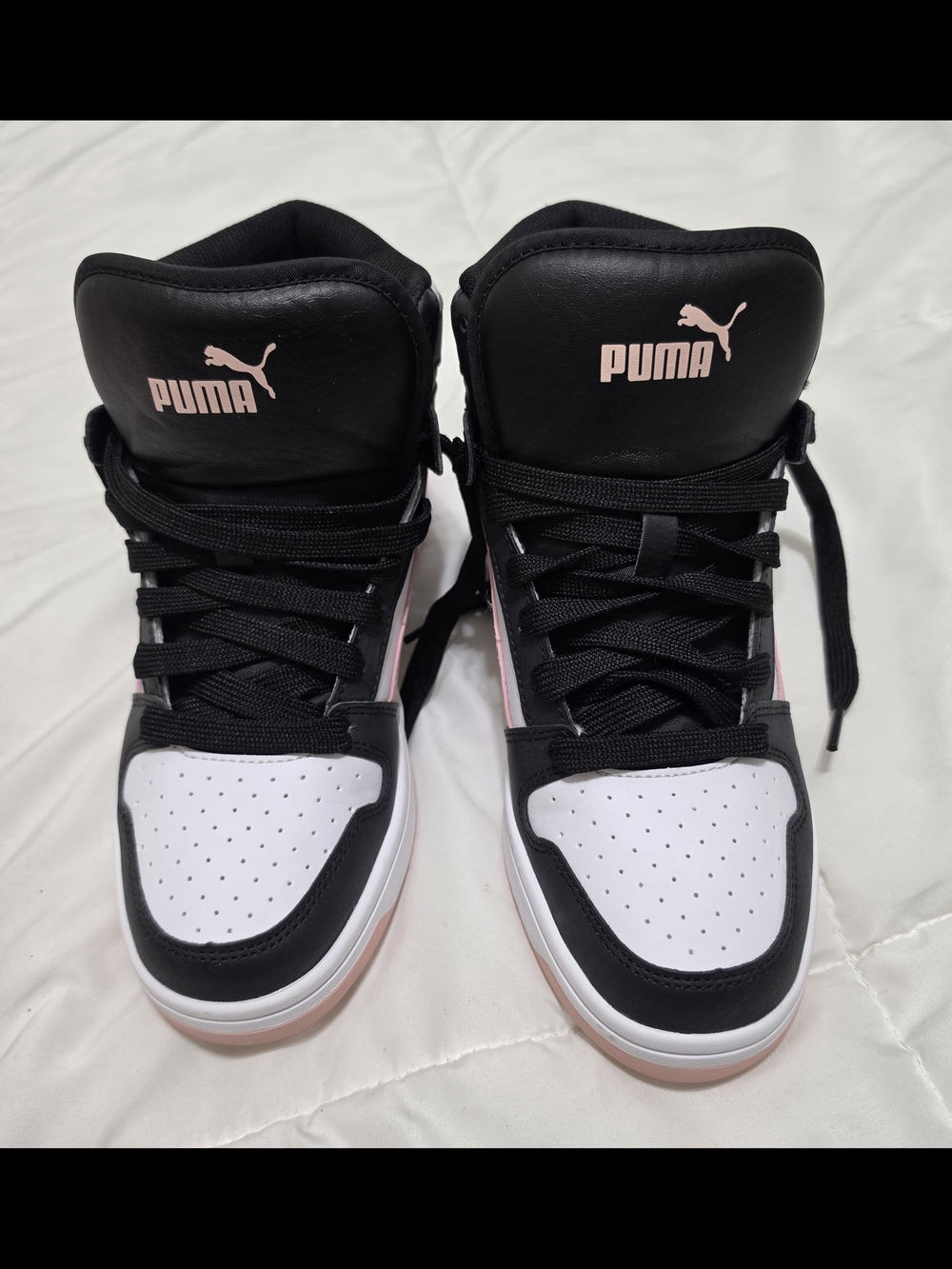 Puma Black, White & Light Pink High-Top Athletic Sneakers